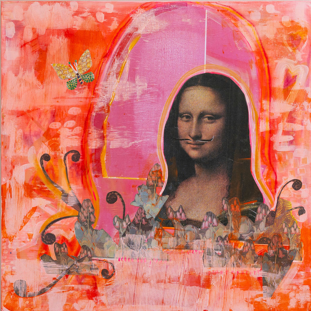 <b>“Mona Lisa Smile” </b><br>Having a little fun with a classic – being playful makes being beautiful timeless! <br>30x30 <br>Acrylic and Mixed Media on Gallery Wrapped Canvas